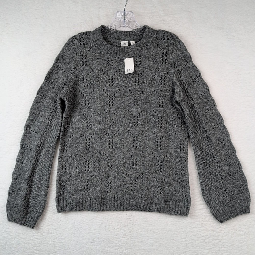 NWT Gap Pointelle Crew Neck Sweater Women's Small Wool Blend Gray